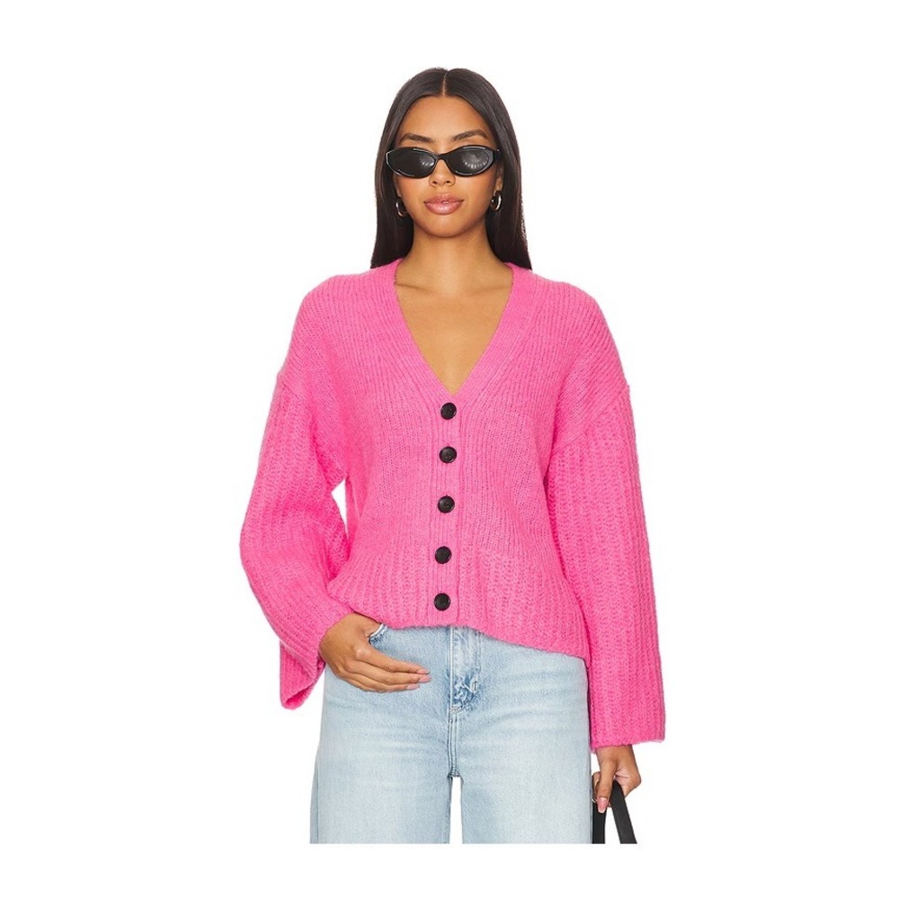 A.L.C. Venice Pink Alpaca Merino Wool Blend Ribbed V-Neck‎ Cropped Cardigan XS